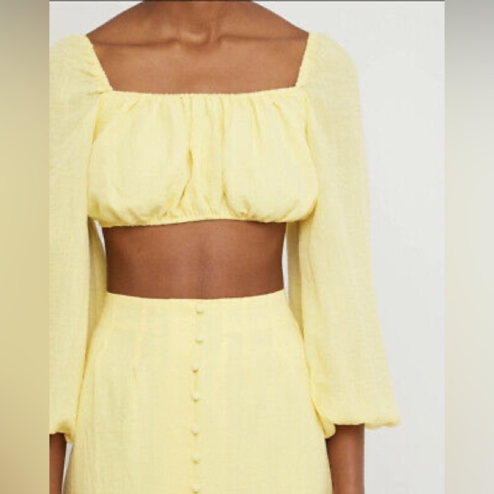 Revolve Kourt Enza Crop Top Puff Sleeve Pale Yellow NWOT Med Long Sleeve
